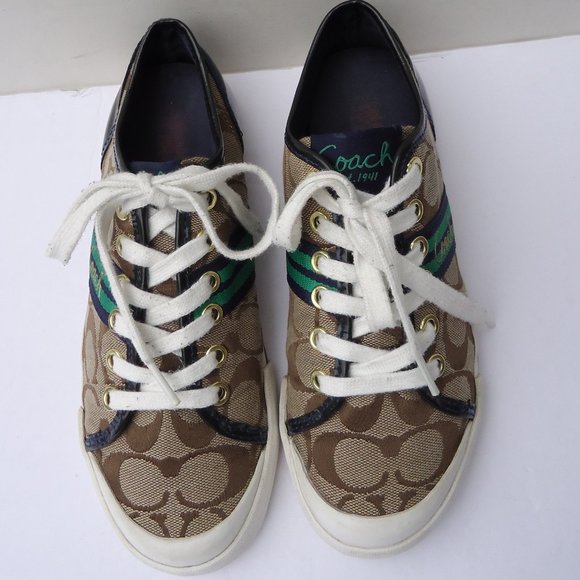 SIZE 6. COACH Folly logo canvas & leather sneakers shoes. - Picture 2 of 16